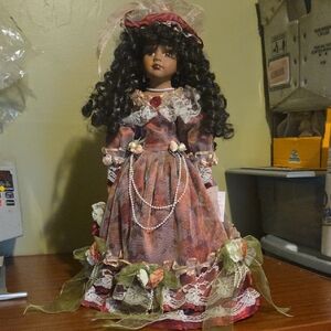Elegant Victorian Style Doll with Lace Dress